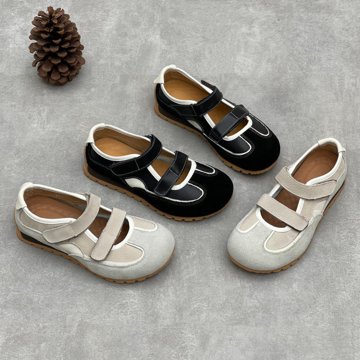 Women’s Cute Leather Mary Jane Sneakers – Casual Velcro Strap Comfortable Shoes