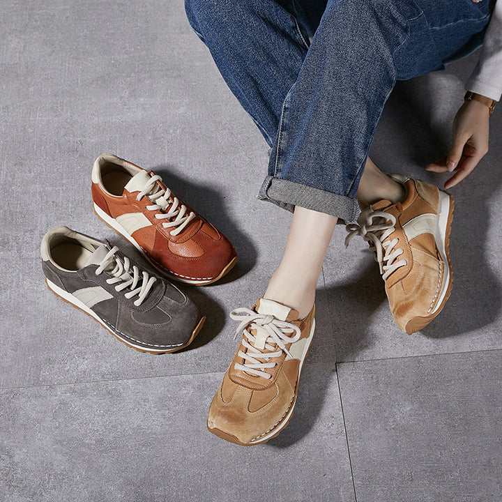 Women's Leather Patchwork Sneakers Comfortable Soles Suede Causal Sport Shoes