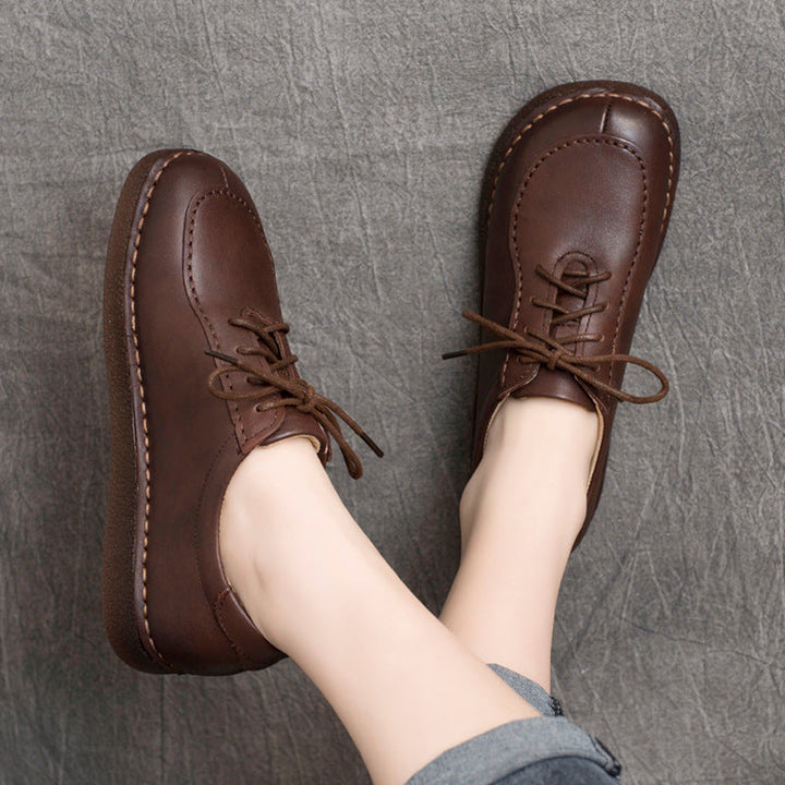 Women's Handmade Leather Casual Daily Oxford & Tie Comfortable Flat Shoes