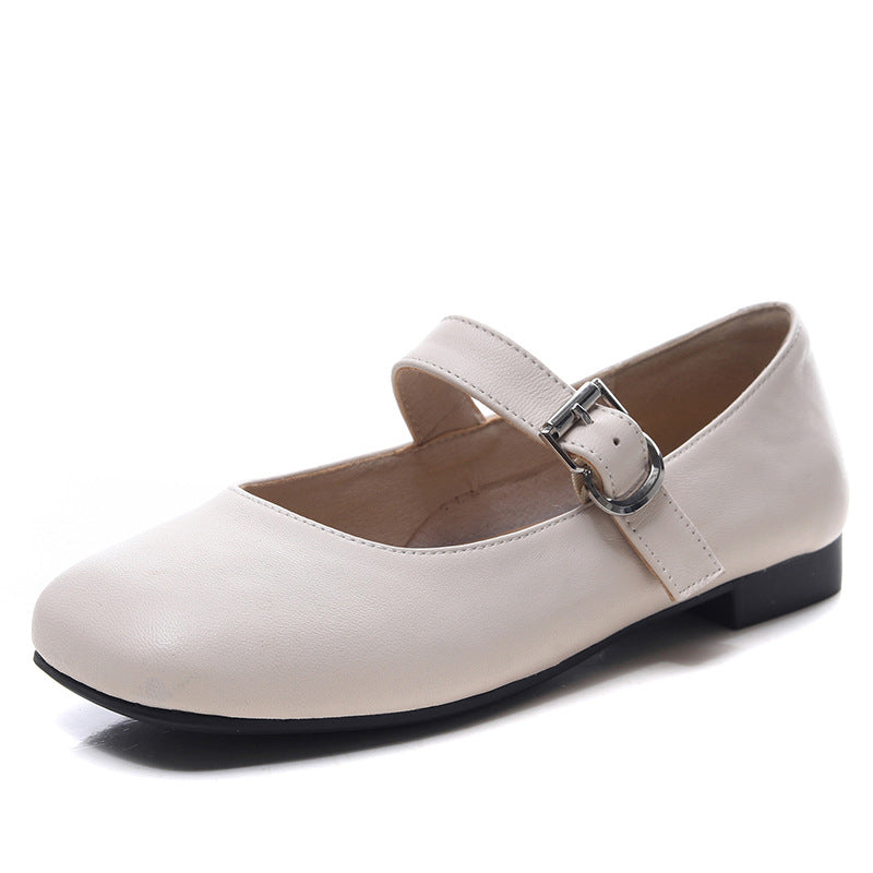 Women‘s Retro Leather Mary Jane Flats Vintage Square Toe Casual Ballet Shoes
