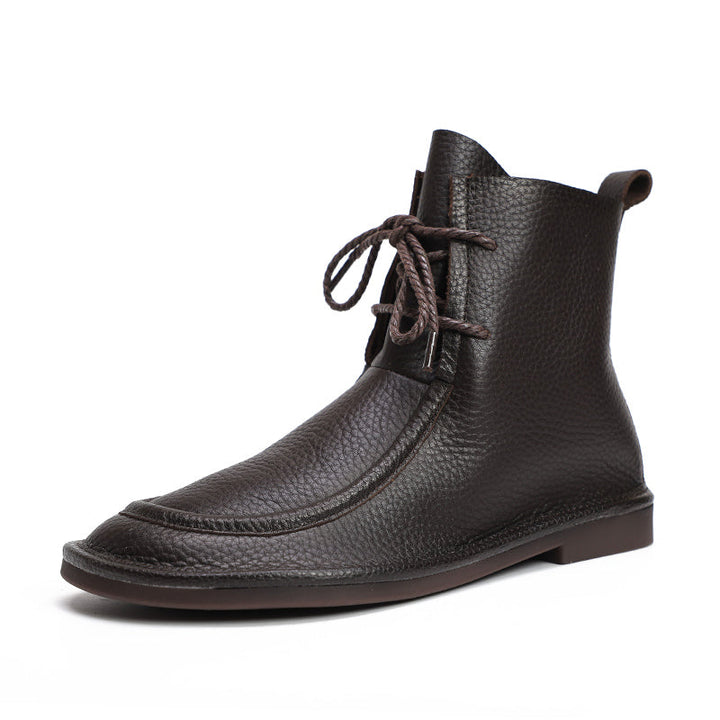 Women's Handmade Vintage Soft Leather Flat Lace-Up Ankle Boots Comfort Fit