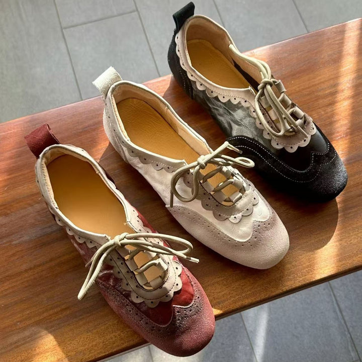 Women's Retro Leather Oxford Shoes Vintage Lace-up Brogue Flats