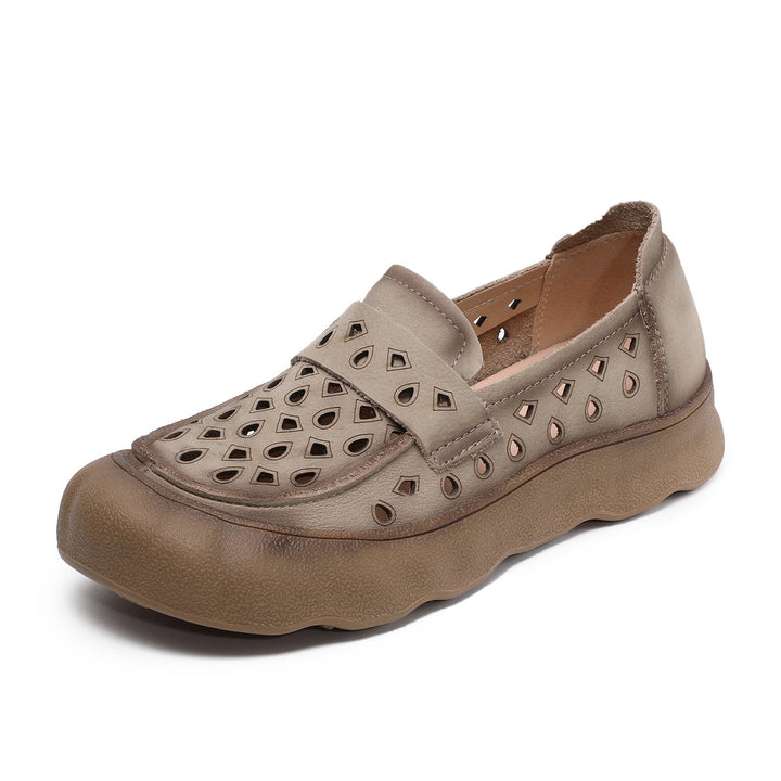 Women's Summer Leather Slip-on Flats — Cutout & Breathable Design