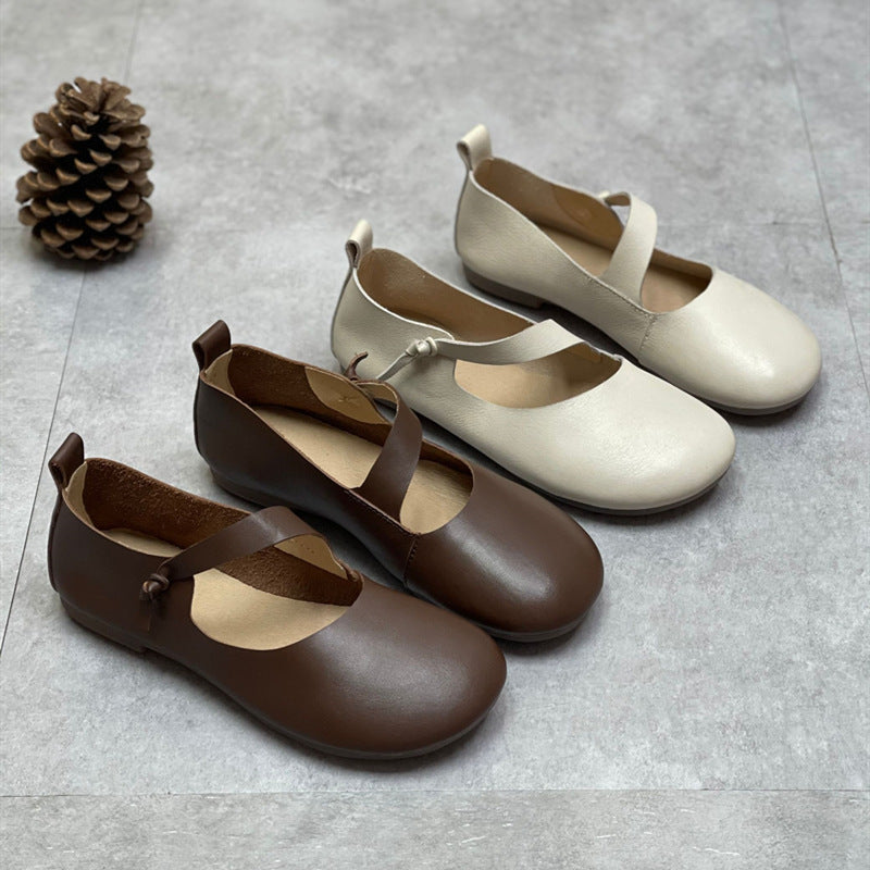Women's Leather Mary Jane Flats – Round-Toe