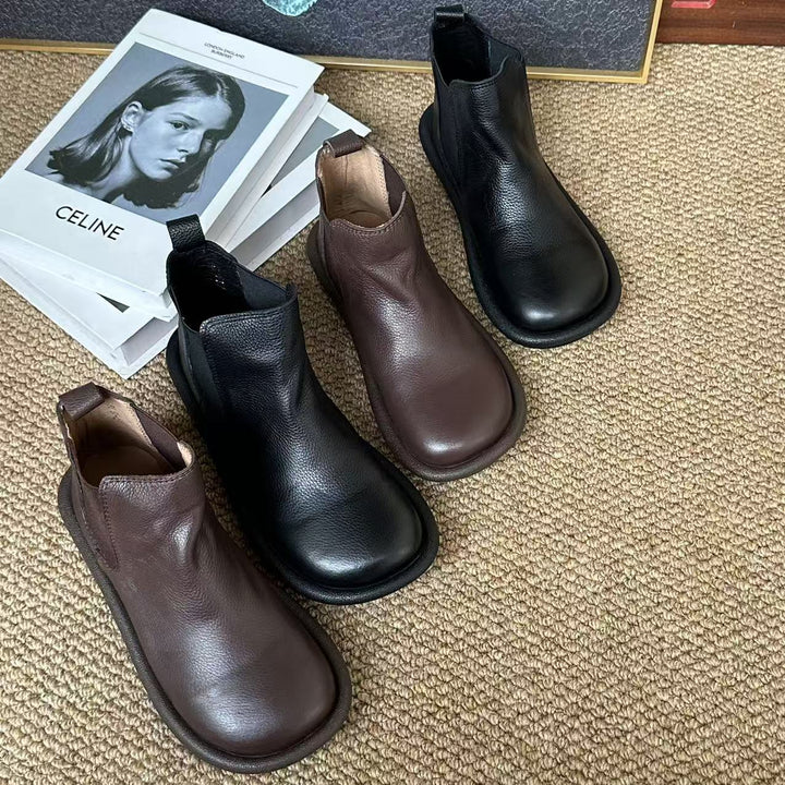 Women's Leather Ankle Boots Spring Fall Casual Unlined Slip-on Shoes