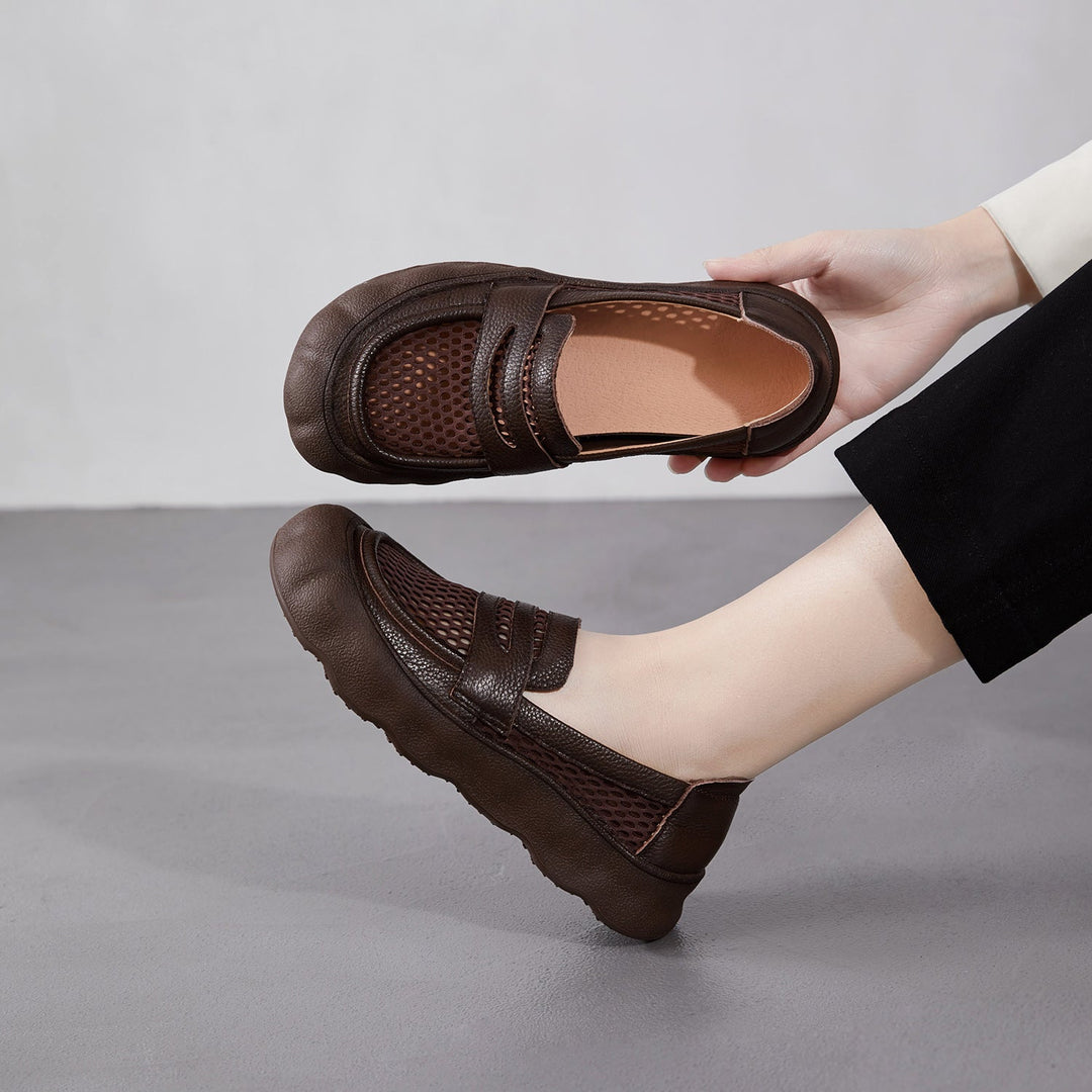 Women's Breathable Mesh & Leather Loafers - Summer Slip-Ons