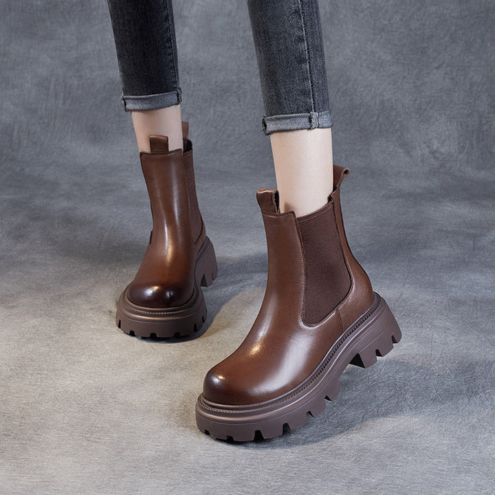 Women's Retro Genuine Leather Chelsea Boots – Chunky Platform Sole Ankle Boots