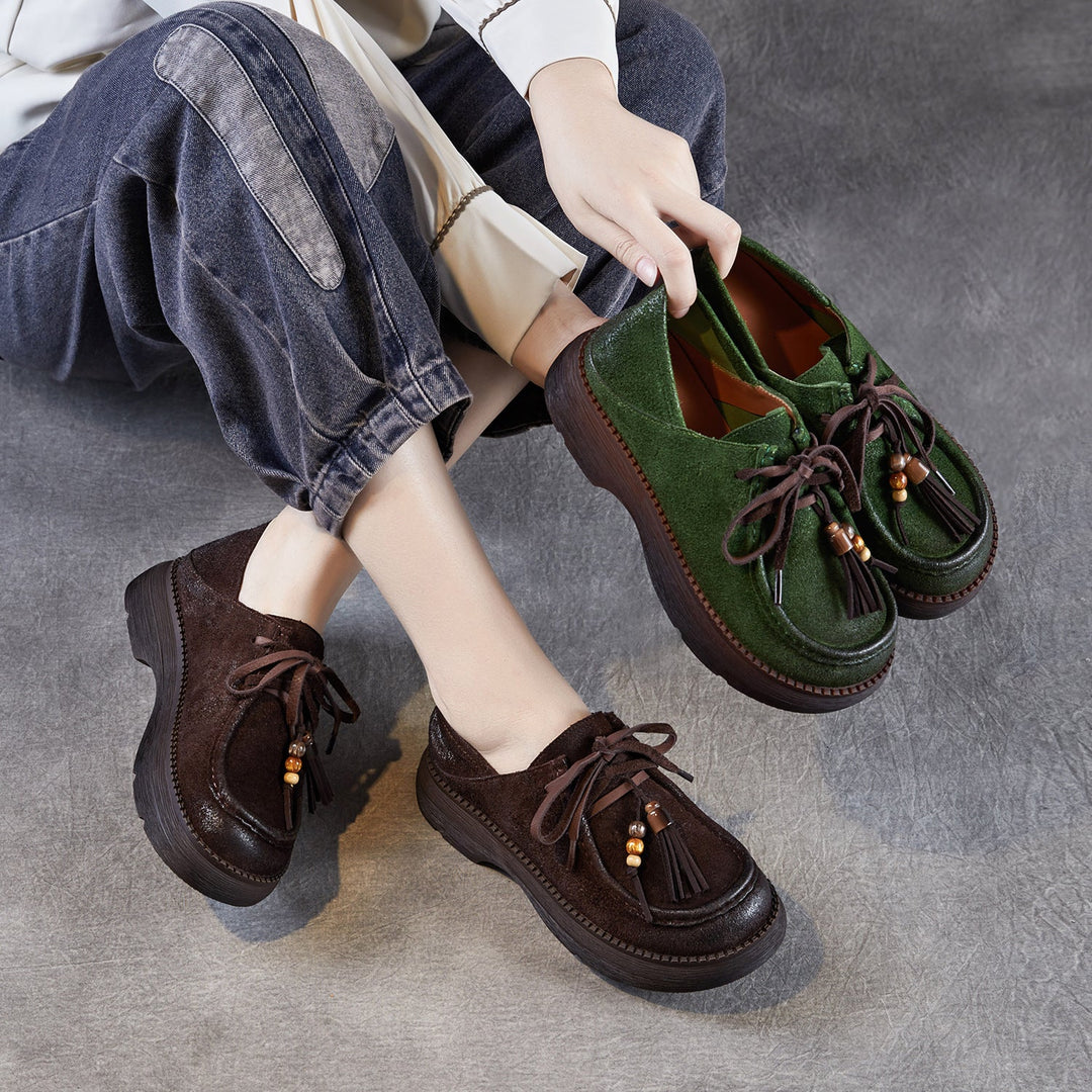 Women’s Suede Tassel Lace-Up Platform Shoes – Casual Everyday Style