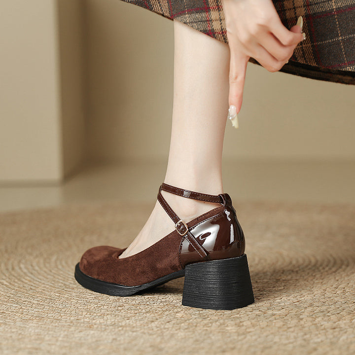 Cross Strap Chunky Heel High Round Toe Mary Jane Women's Shoes