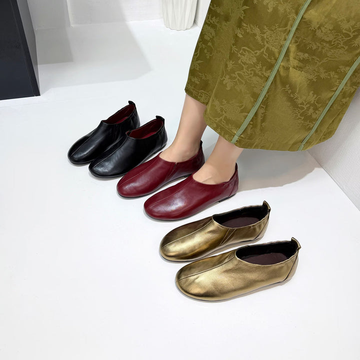 Women's Soft Sheepskin Ballet Flat Shoes Slip On Round Toe Loafers
