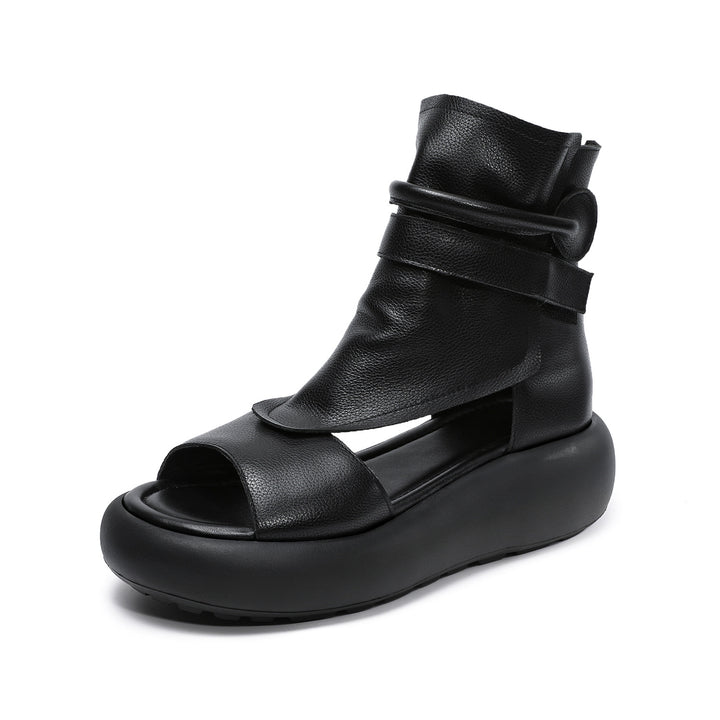 Women's Chunky Platform Sandals Peep-Toe Velcro Summer Ankle Boots Lightweight EVA Walking Flats