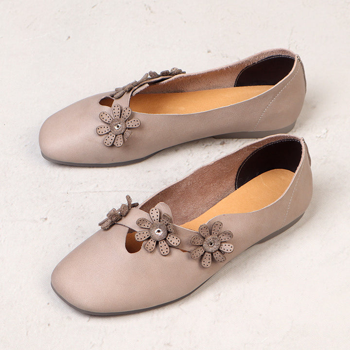 Chic Women's Soft Leather Flats – Artistic Floral Decorative Shoes