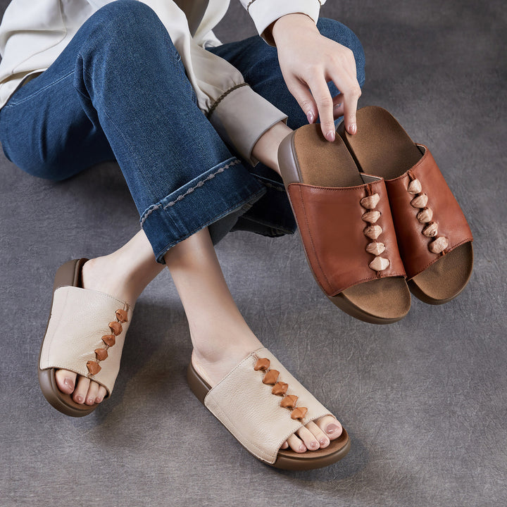 Women's Leather Open-Toe Bohemian-Style Slides & Mules
