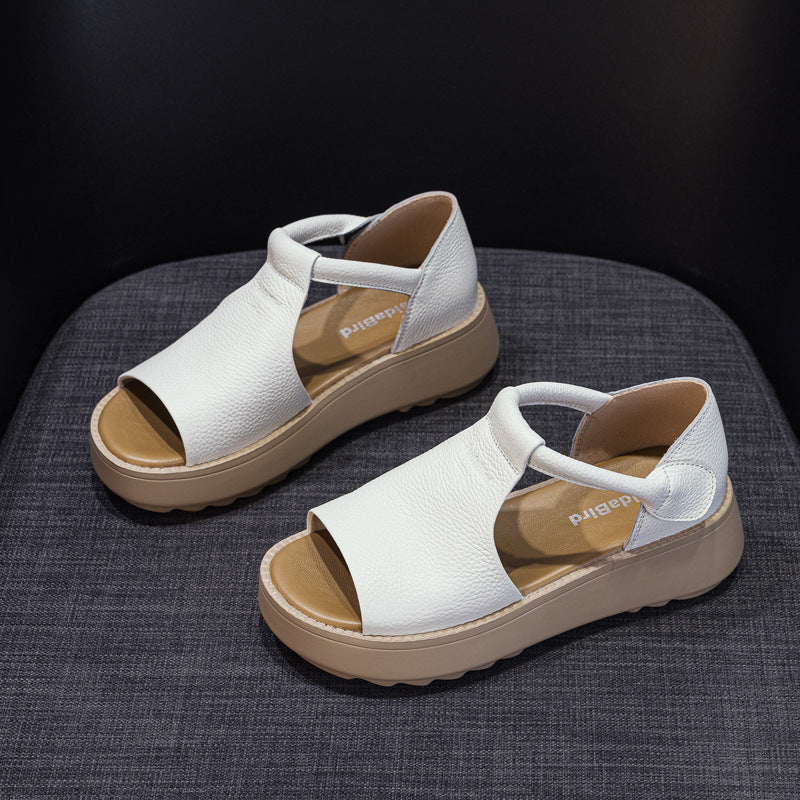 Women's Leather Thick-Sole Open-Toe Casual Velcro Sandals