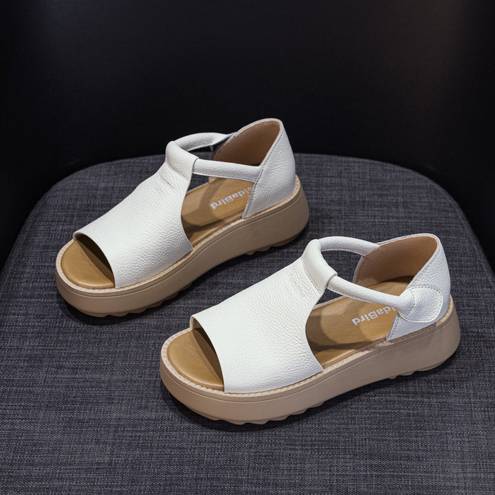 Women's Leather Thick-Sole Open-Toe Casual Velcro Sandals