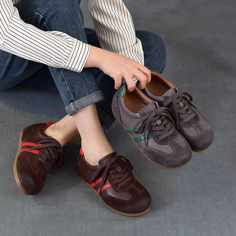Women's Vintage German Army Trainers Top-Grain Leather Hidden Wedge Sneakers