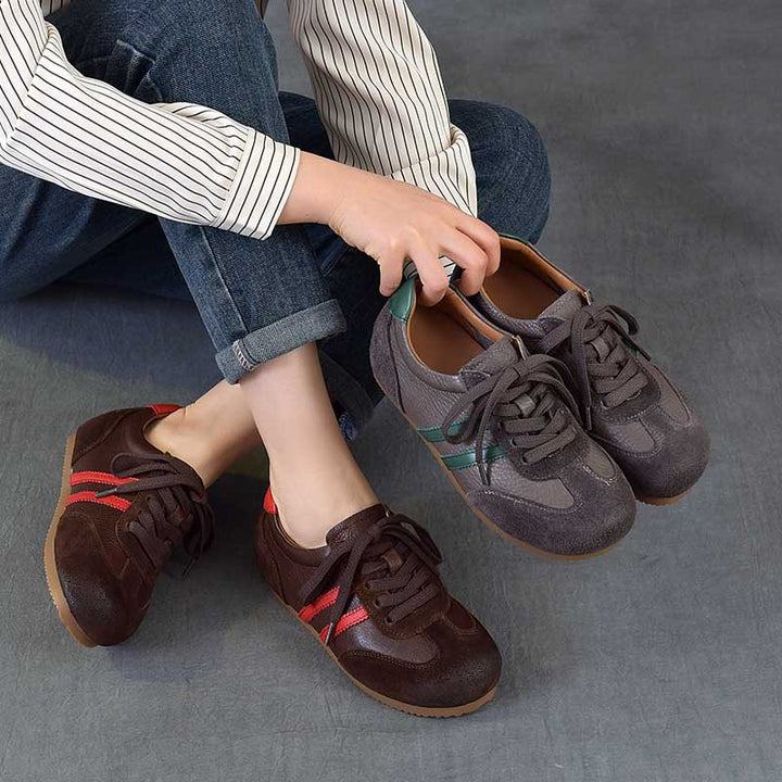 Women's Vintage German Army Trainers Top-Grain Leather Hidden Wedge Sneakers