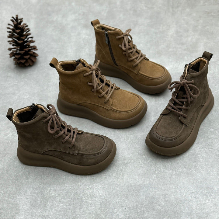 Soft Leather Lace Up Ankle Boots – Women’s Vintage Platform Shoes