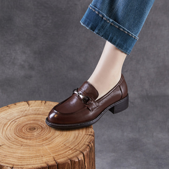 Women's Genuine Leather Casual Shoes Spring Fall Dress Buckle Slip-on Loafers