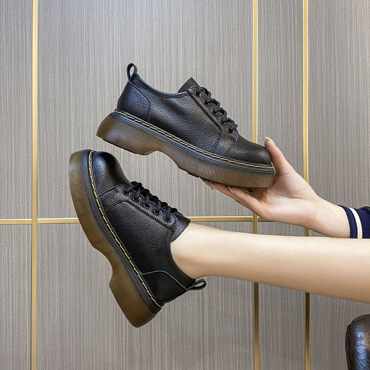 Women's Chunky Platform Derby Shoes Retro Leather Oxford Loafers Lace Up Casual Shoes
