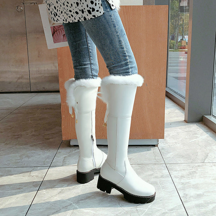 Womens Faux Fleece Winter Knee High Boot
