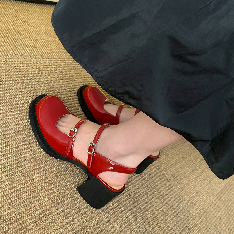 Women's Stylish Double Strap Closed Toe Sandals Mid Heel Block Pumps