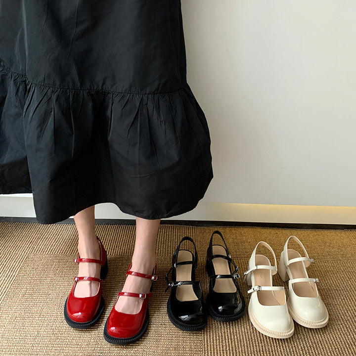 Women's Stylish Double Strap Closed Toe Sandals Mid Heel Block Pumps