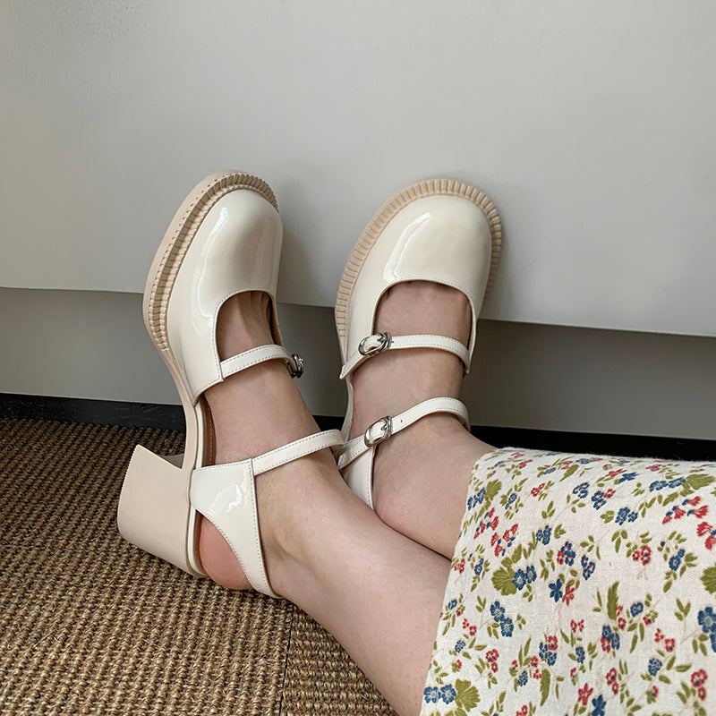 Women's Stylish Double Strap Closed Toe Sandals Mid Heel Block Pumps