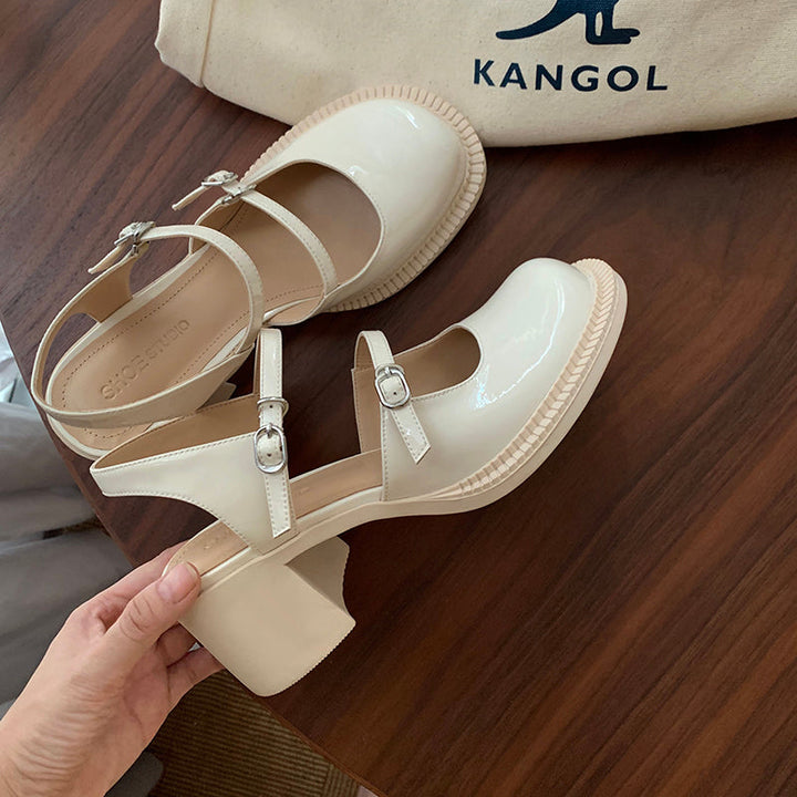 Women's Stylish Double Strap Closed Toe Sandals Mid Heel Block Pumps