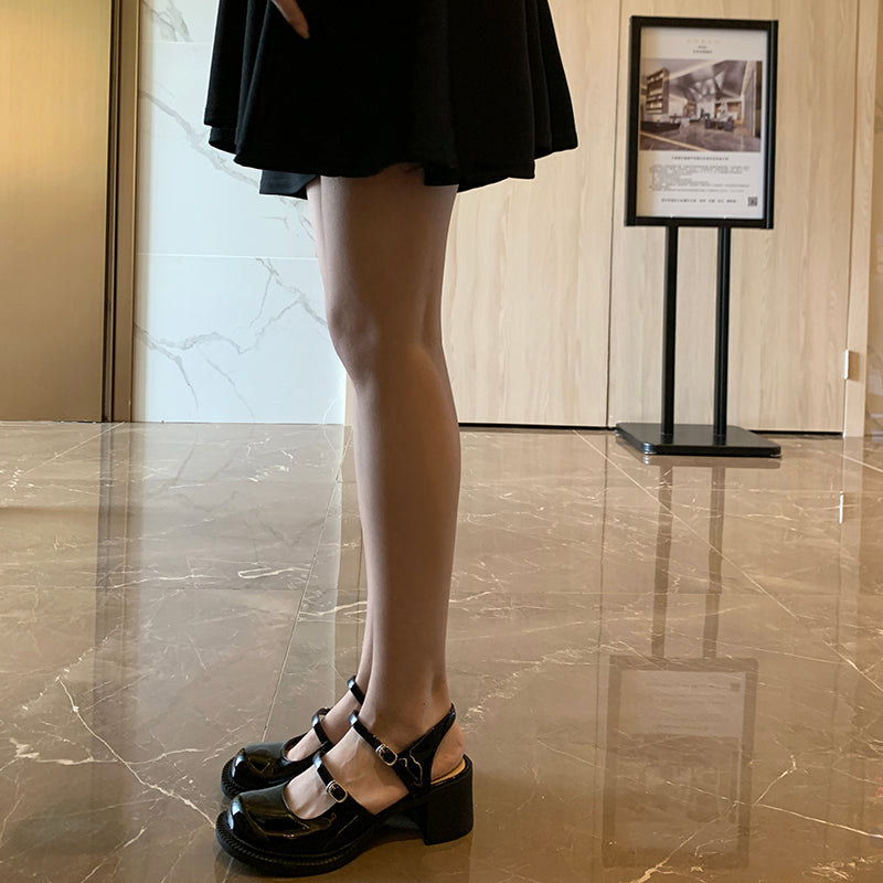 Women's Stylish Double Strap Closed Toe Sandals Mid Heel Block Pumps