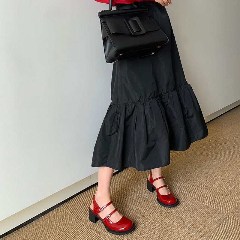 Women's Stylish Double Strap Closed Toe Sandals Mid Heel Block Pumps