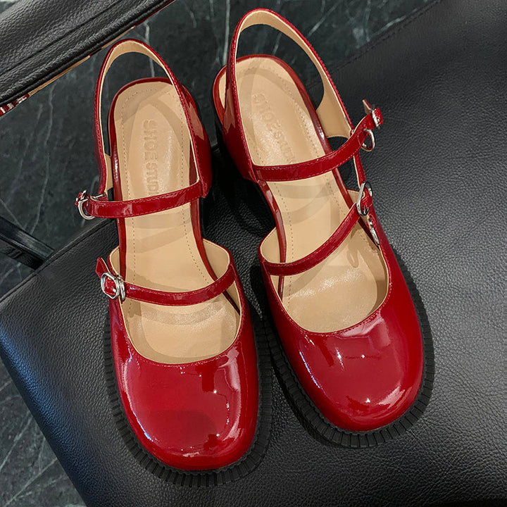 Women's Stylish Double Strap Closed Toe Sandals Mid Heel Block Pumps