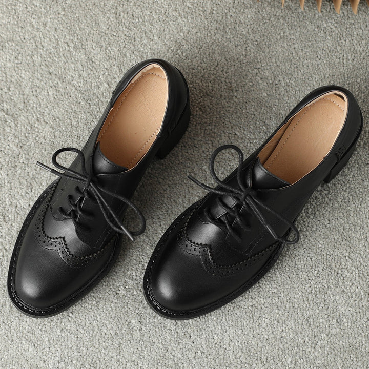 Handmade High Chunky Heel Leather Brogues Womens Shoes