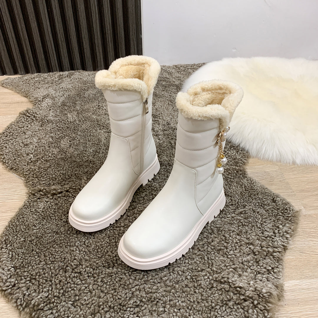 Cute Big Kids Girls Snow Warm Boots Side Zipper Flat Boots