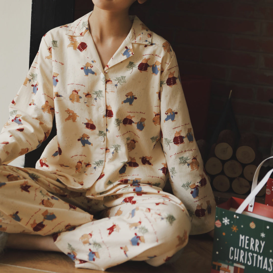 Womens Christmas Pajamas PJS Bunny Christmas Presents