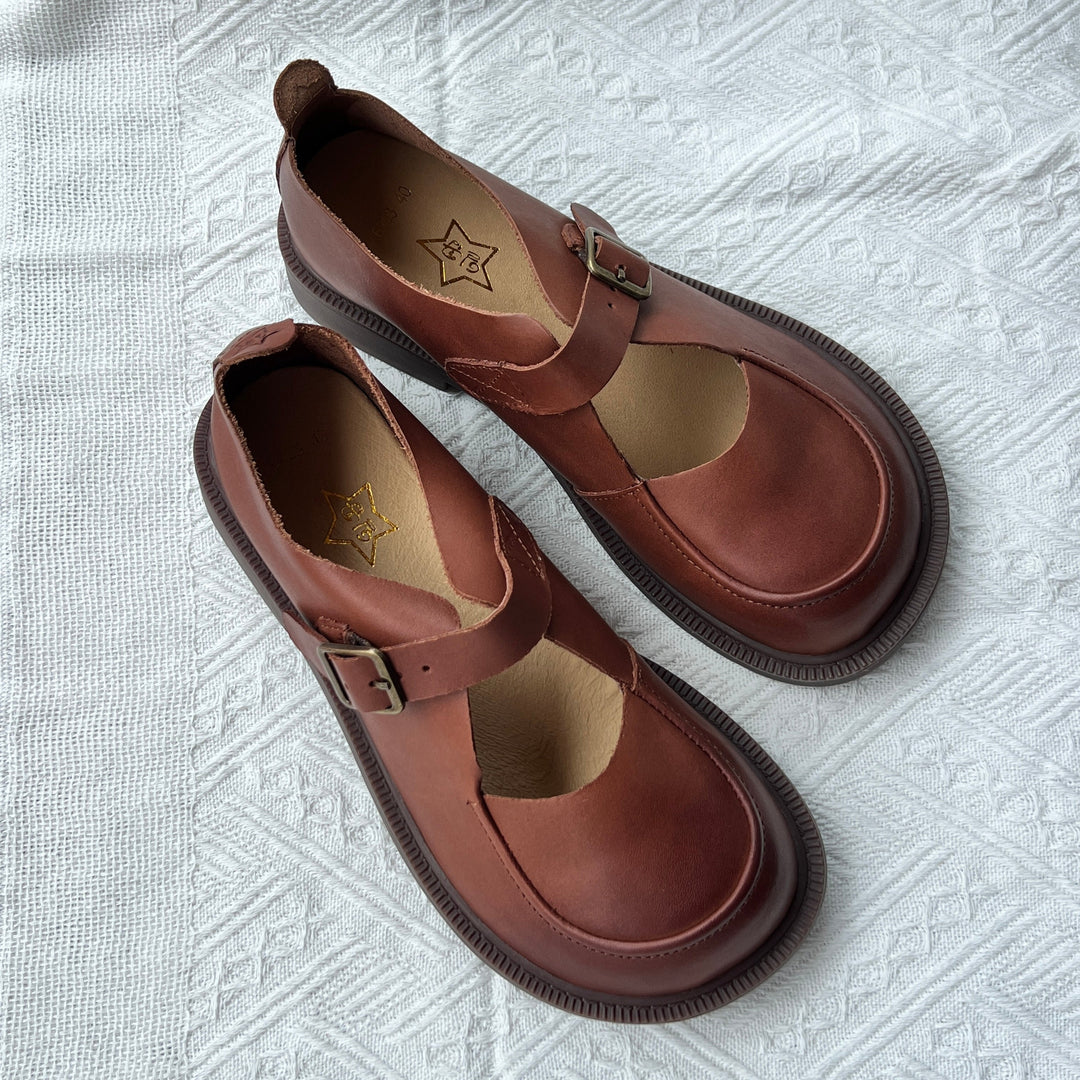 Genuine Leather Big Toe Box Breathable Non-Slip Handmade Mary Jane Women's Shoes