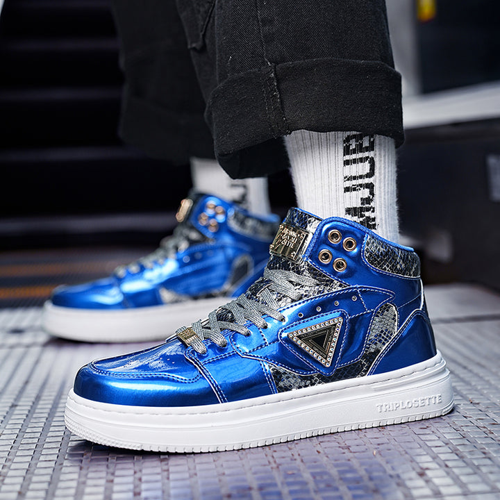 Metal Luster Couple High-Top Skateboard Sneakers