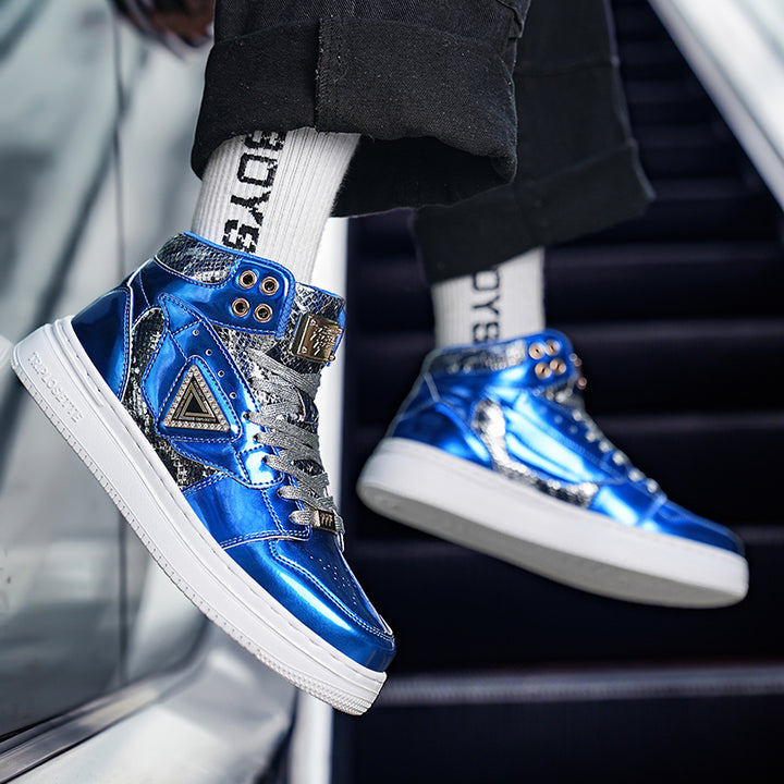 Metal Luster Couple High-Top Skateboard Sneakers