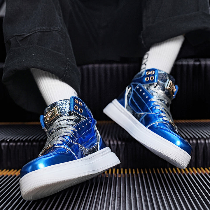 Metal Luster Couple High-Top Skateboard Sneakers