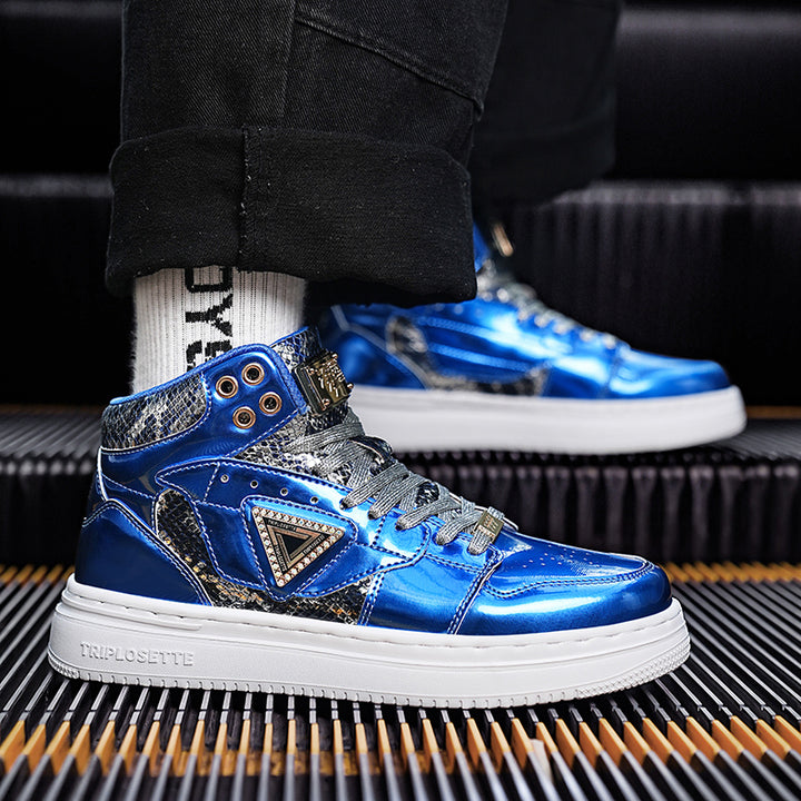 Metal Luster Couple High-Top Skateboard Sneakers