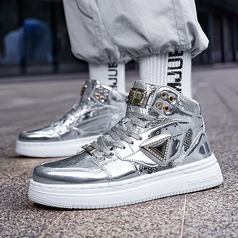 Metal Luster Couple High-Top Skateboard Sneakers