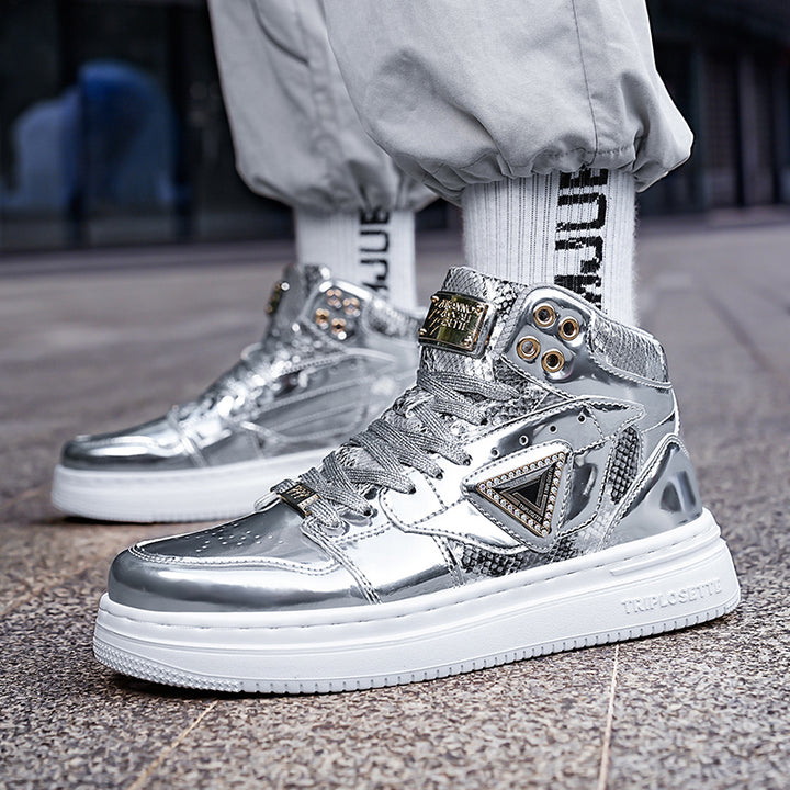 Metal Luster Couple High-Top Skateboard Sneakers