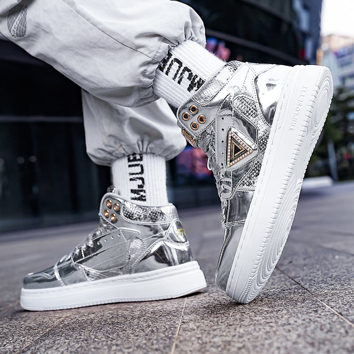 Metal Luster Couple High-Top Skateboard Sneakers