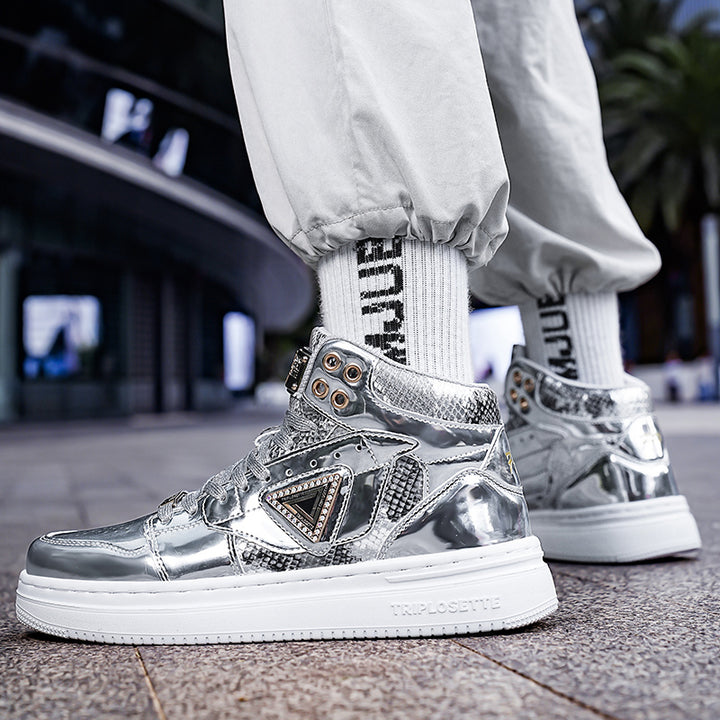 Metal Luster Couple High-Top Skateboard Sneakers