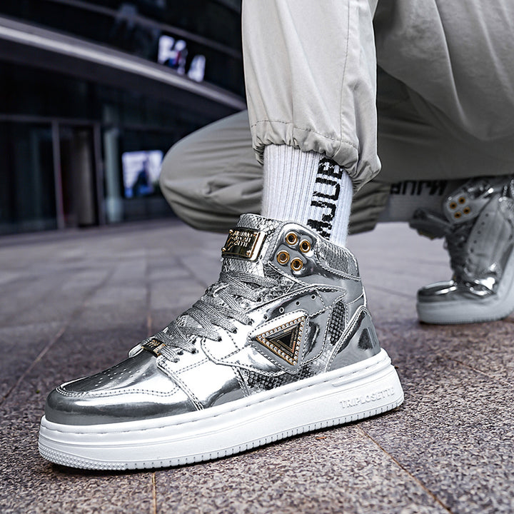 Metal Luster Couple High-Top Skateboard Sneakers