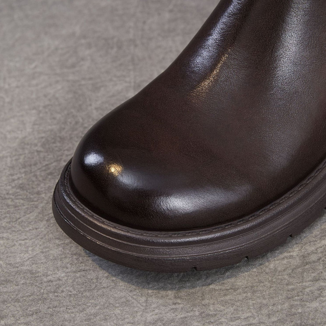 Women's Genuine Leather Chelsea Ankle Boots Vintage Slip-on Low Heel Winter Shoes