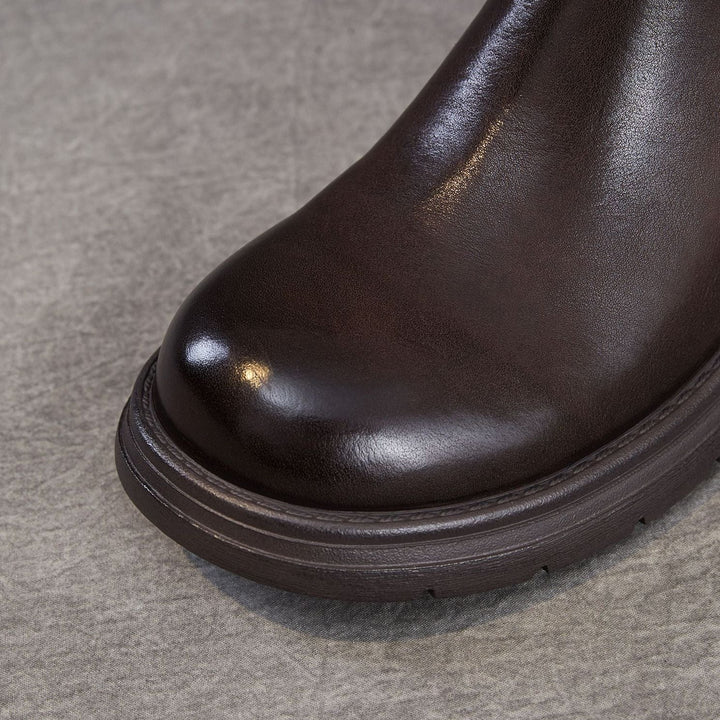 Women's Genuine Leather Chelsea Ankle Boots Vintage Slip-on Low Heel Winter Shoes