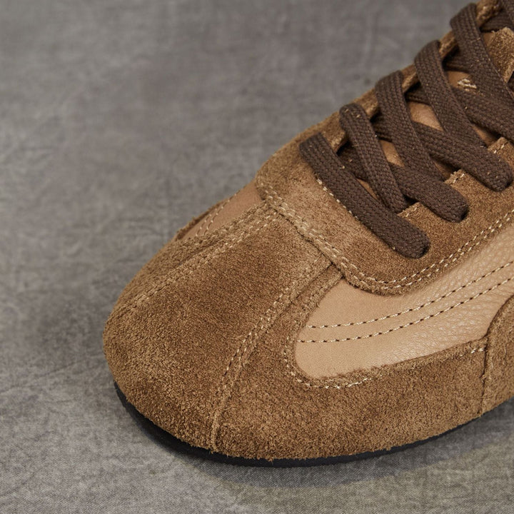 Women's Genuine Leather Retro Sneakers Vintage Lace-up Round Toe Flat Walking Shoes