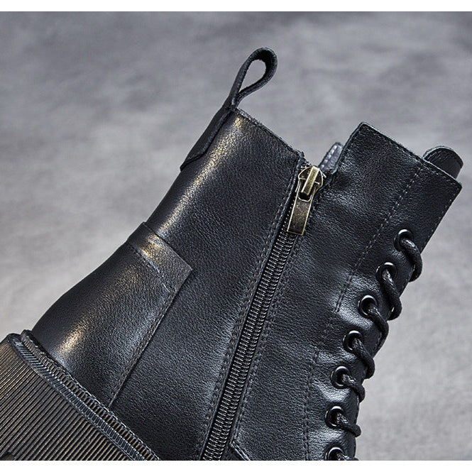 Women's Casual Genuine Leather Boots – Ankle Length with Zipper
