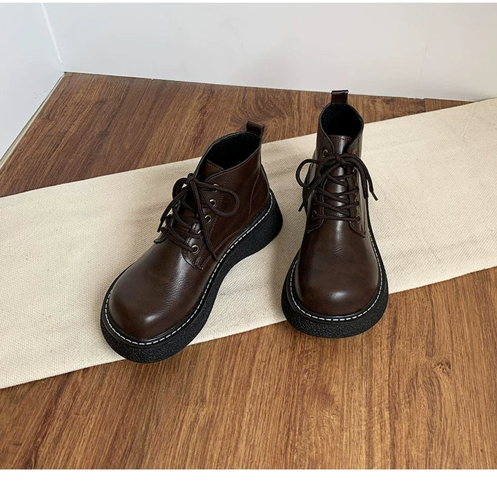 Women's Ankle Boots Lace Up Platform Work Booties Low Heel